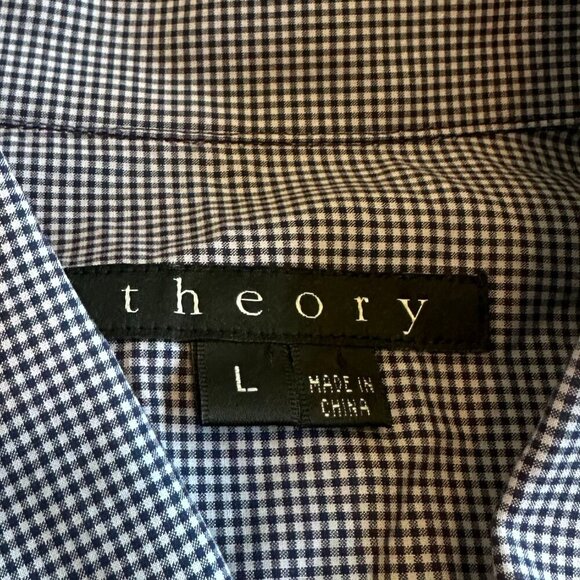 Theory Purple Check Button-Down Dress Shirt Classic 100% Cotton Size Large Men's - Picture 9 of 10